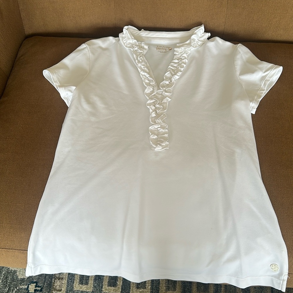 Lilly Pulitzer, ruffled v-neck polo